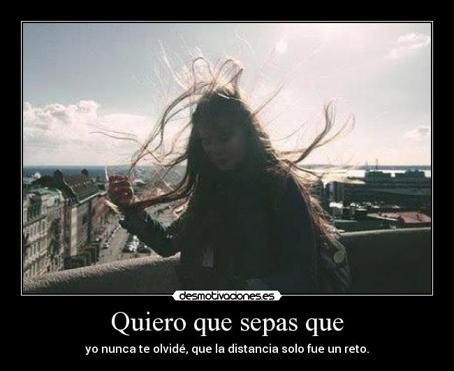 Quiero que sepas que - yo nunca te olvidé, que la distancia solo fue un reto.