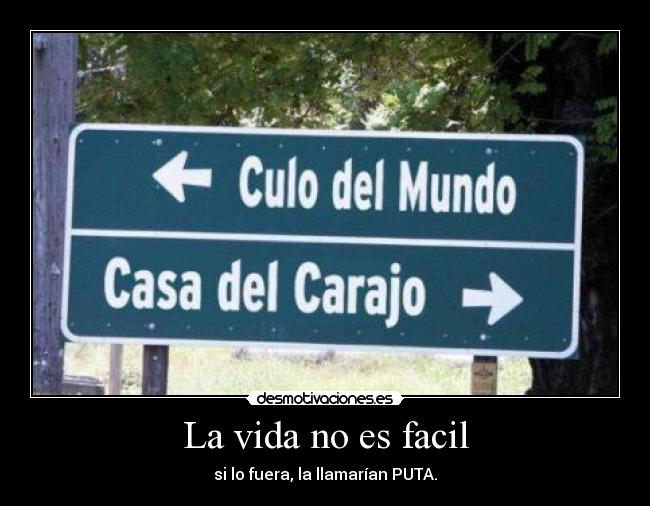 La vida no es facil - si lo fuera, la llamarían PUTA.