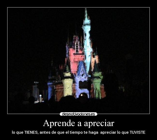 Aprende a apreciar - lo que TIENES, antes de que el tiempo te haga apreciar lo que TUVISTE