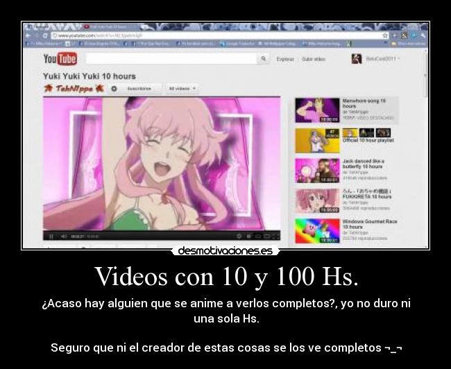 carteles video youtube diez cien horas anime otaku japon gasai yuno mirai niki yuki clanbloodlovers desmotivaciones
