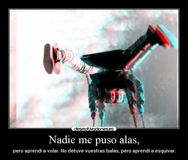Nadie me puso alas, - pero aprendí a volar. No detuve vuestras balas, pero aprendí a esquivar.