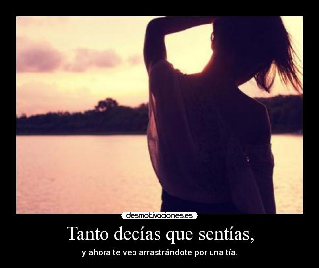 Tanto decías que sentías, - y ahora te veo arrastrándote por una tía.