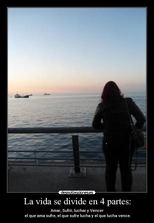 La vida se divide en 4 partes: - Amar, Sufrir, luchar y Vencer
 el que ama sufre, el que sufre lucha y el que lucha vence.