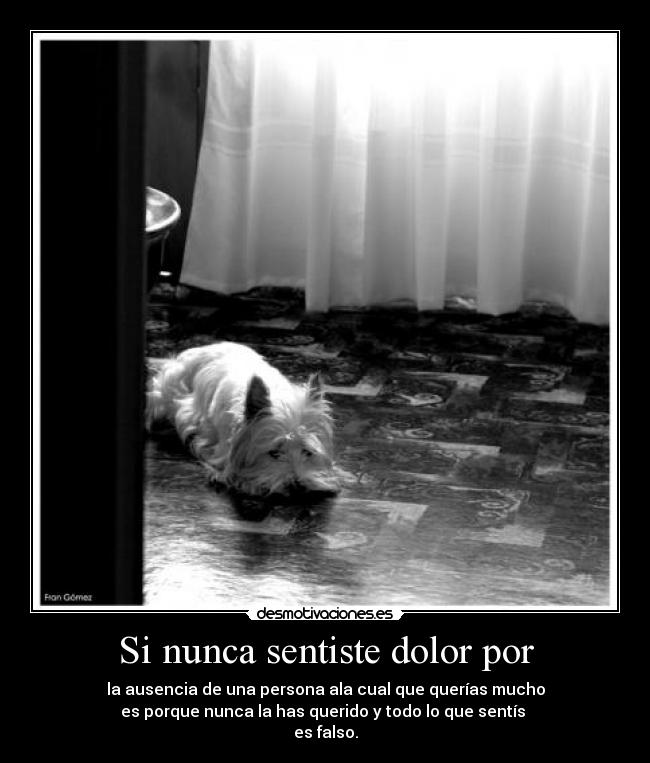Si nunca sentiste dolor por - la ausencia de una persona ala cual que querías mucho
es porque nunca la has querido y todo lo que sentís
es falso.