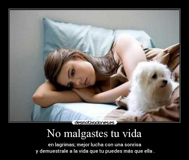 No malgastes tu vida - en lagrimas; mejor lucha con una sonrisa
y demuestrale a la vida que tu puedes más que ella .