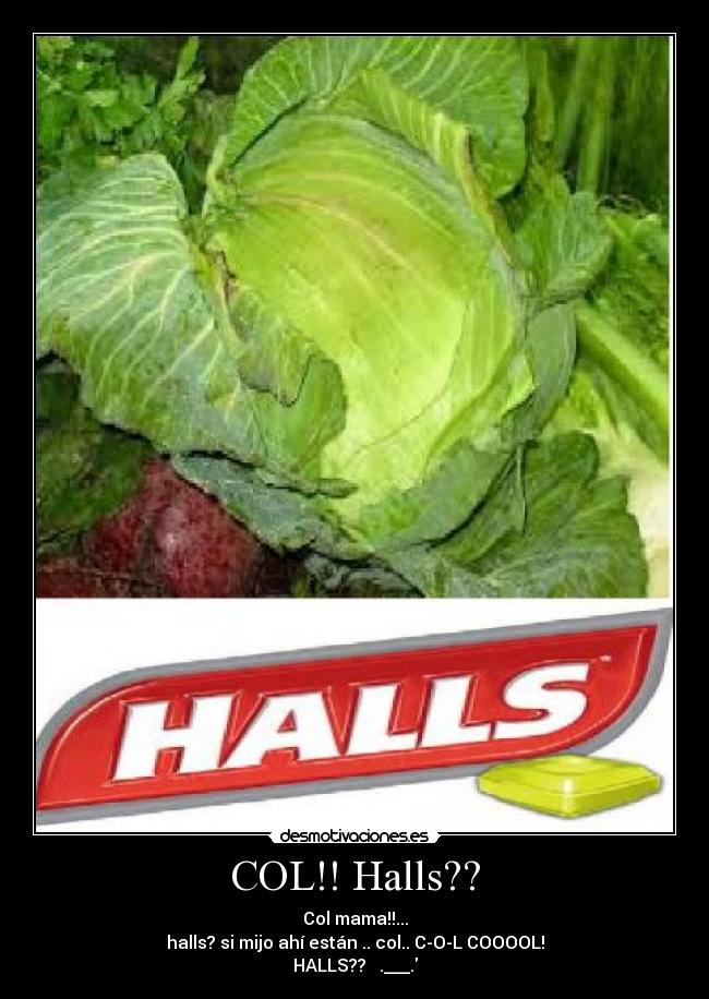 COL!! Halls?? - Col mama!!...
halls? si mijo ahí están .. col.. C-O-L COOOOL!
HALLS?? .___.
