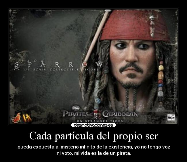 Cada partícula del propio ser - queda expuesta al misterio infinito de la existencia, yo no tengo voz
ni voto, mi vida es la de un pirata.