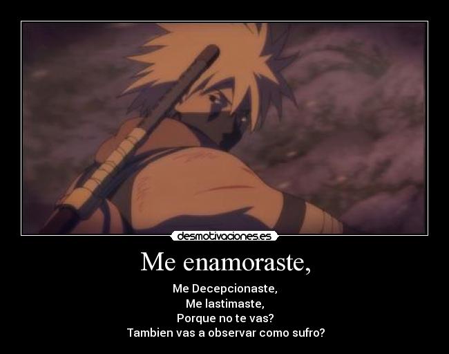 Me enamoraste, - Me Decepcionaste,
Me lastimaste,
Porque no te vas?
 Tambien vas a observar como sufro?