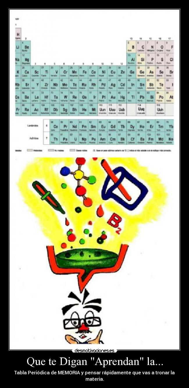 Que te Digan Aprendan la... - Tabla Periódica de MEMORIA y pensar rápidamente que vas a tronar la materia.