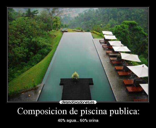 Composicion de piscina publica: - 40% agua... 60% orina