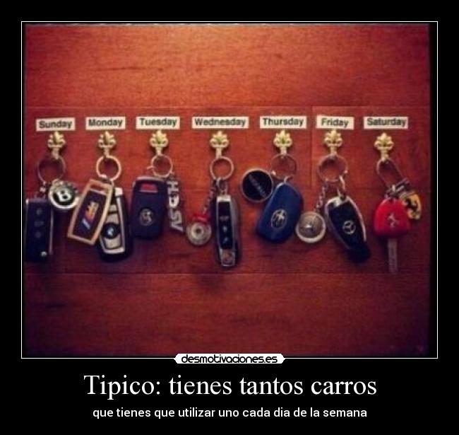 Tipico: tienes tantos carros - que tienes que utilizar uno cada dia de la semana