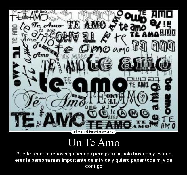 Un Te Amo - Puede tener muchos significados pero para mi solo hay uno y es que
eres la persona mas importante de mi vida y quiero pasar toda mi vida
contigo