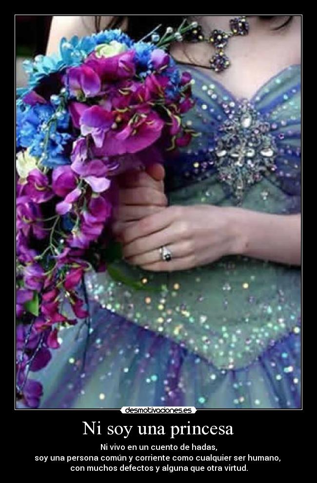 Ni soy una princesa - Ni vivo en un cuento de hadas,
soy una persona común y corriente como cualquier ser humano, 
con muchos defectos y alguna que otra virtud.