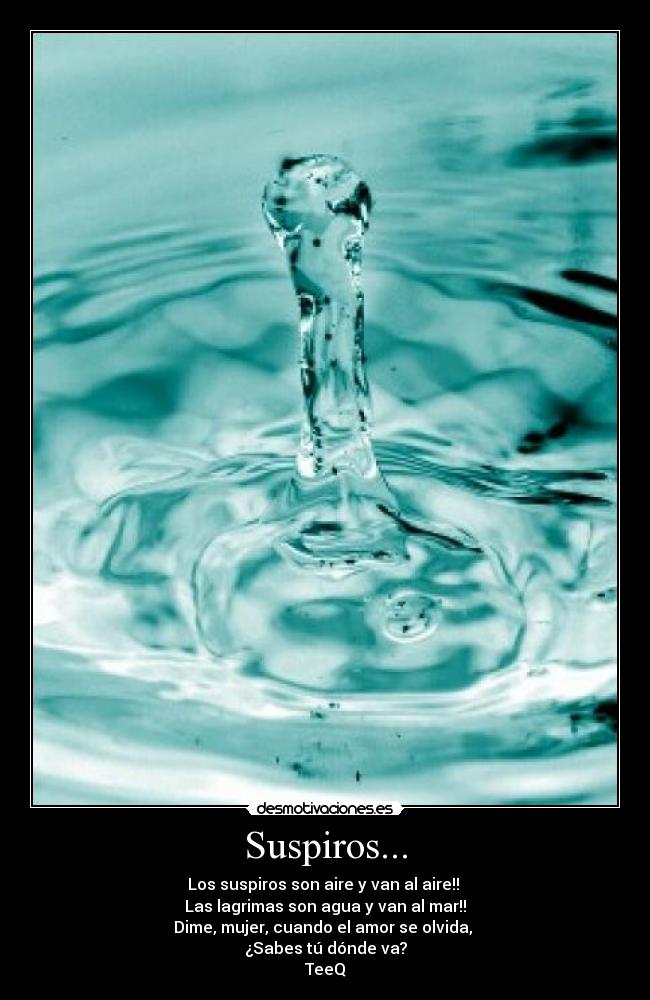 Suspiros... - Los suspiros son aire y van al aire!!
Las lagrimas son agua y van al mar!!
Dime, mujer, cuando el amor se olvida,
¿Sabes tú dónde va?
TeeQ