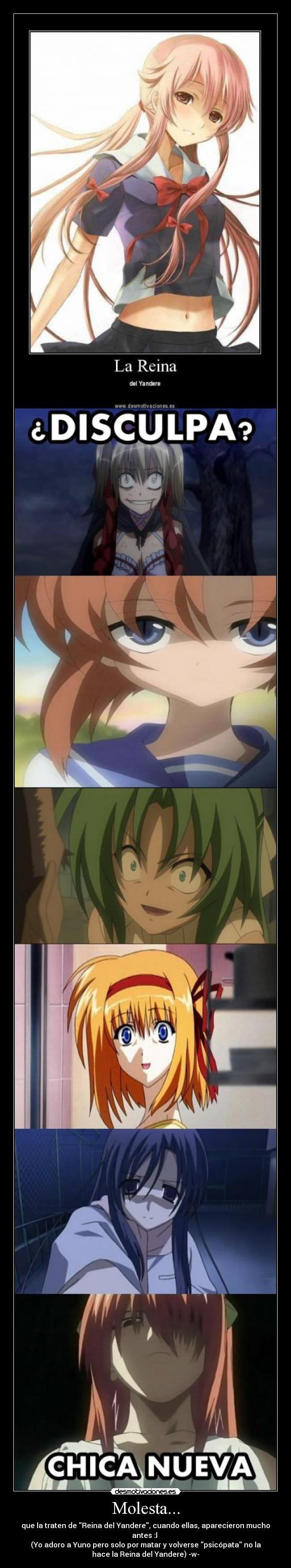 carteles reinas del yandere bitch please anime otaku manga gore lucy rena shion kotonoha yuno desmotivaciones