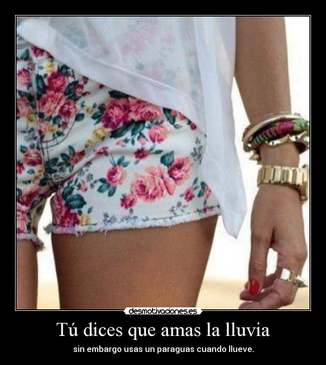 Tú dices que amas la lluvia - sin embargo usas un paraguas cuando llueve.