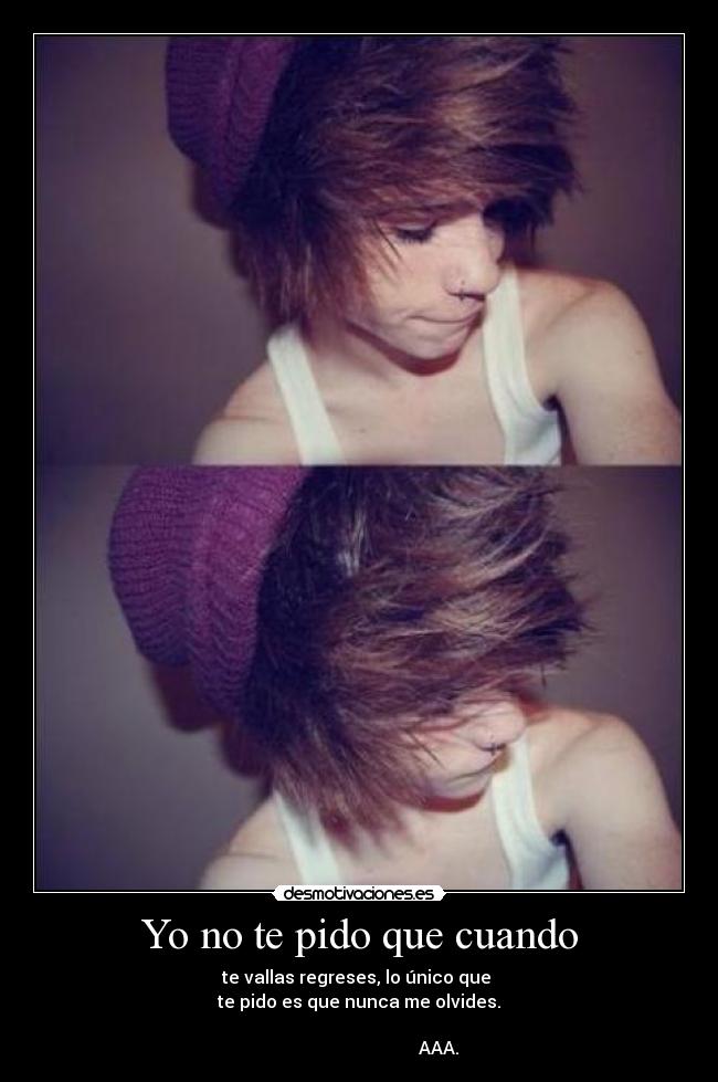 Yo no te pido que cuando - te vallas regreses, lo único que
te pido es que nunca me olvides.
AAA.