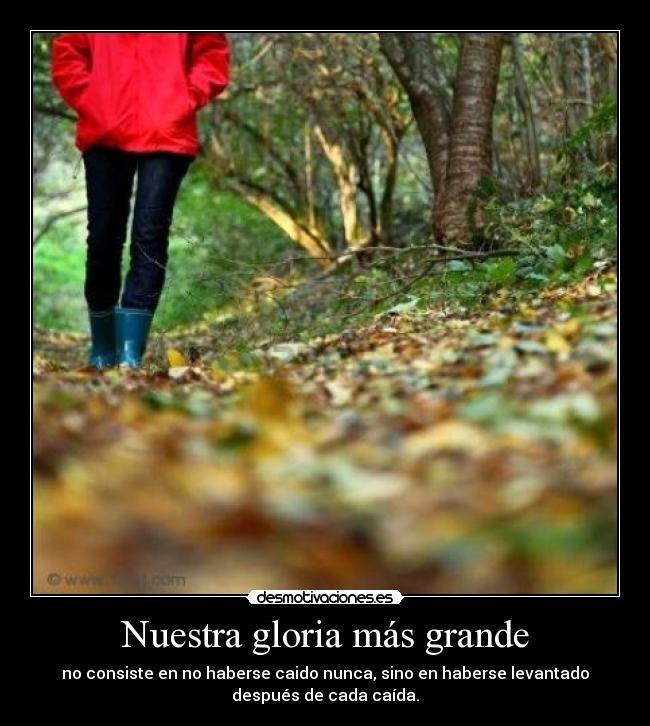 Nuestra gloria más grande - no consiste en no haberse caido nunca, sino en haberse levantado
después de cada caída.