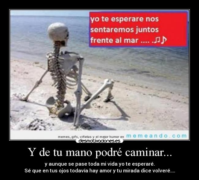Y de tu mano podré caminar... - y aunque se pase toda mi vida yo te esperaré.
Sé que en tus ojos todavía hay amor y tu mirada dice volveré....