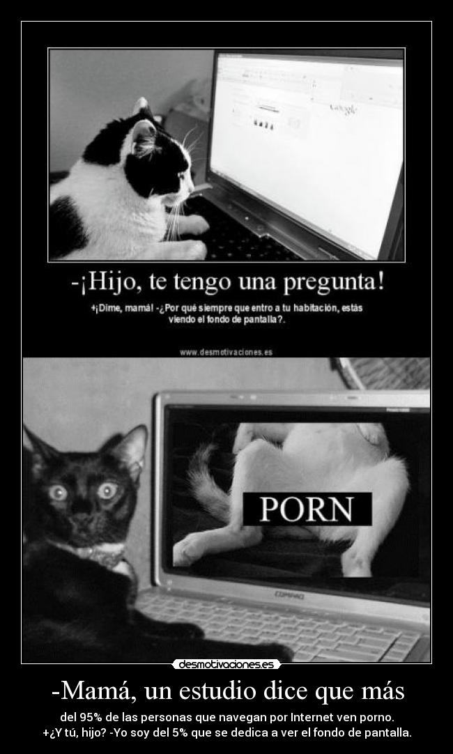 -Mamá, un estudio dice que más - del 95% de las personas que navegan por Internet ven porno.
+¿Y tú, hijo? -Yo soy del 5% que se dedica a ver el fondo de pantalla.