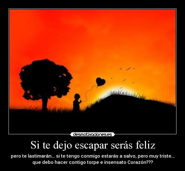 Si te dejo escapar serás feliz - pero te lastimarán... si te tengo conmigo estarás a salvo, pero muy triste...
que debo hacer contigo torpe e insensato Corazón???