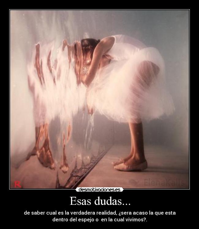 Esas dudas... - de saber cual es la verdadera realidad, ¿sera acaso la que esta
dentro del espejo o en la cual vivimos?.