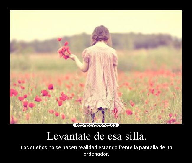 Levantate de esa silla. - Los sueños no se hacen realidad estando frente la pantalla de un ordenador.