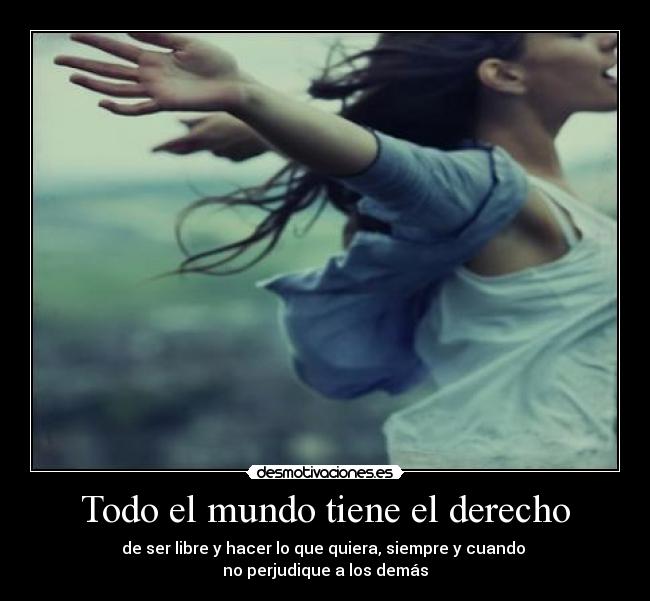 Todo el mundo tiene el derecho - de ser libre y hacer lo que quiera, siempre y cuando 
no perjudique a los demás