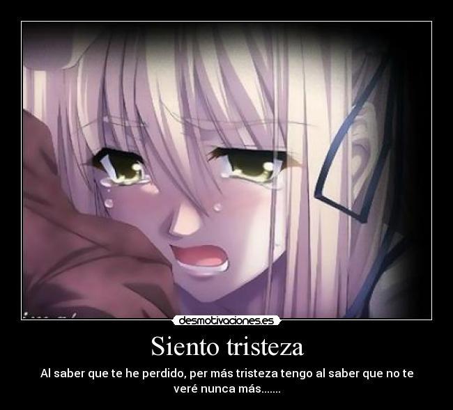 Siento tristeza - Al saber que te he perdido, per más tristeza tengo al saber que no te
veré nunca más.......