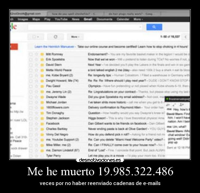 Me he muerto 19.985.322.486 - veces por no haber reenviado cadenas de e-mails