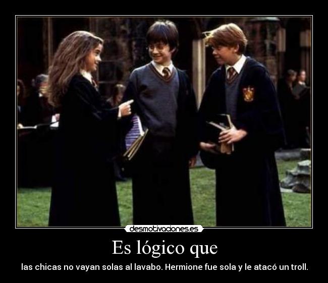 Es lógico que - las chicas no vayan solas al lavabo. Hermione fue sola y le atacó un troll.