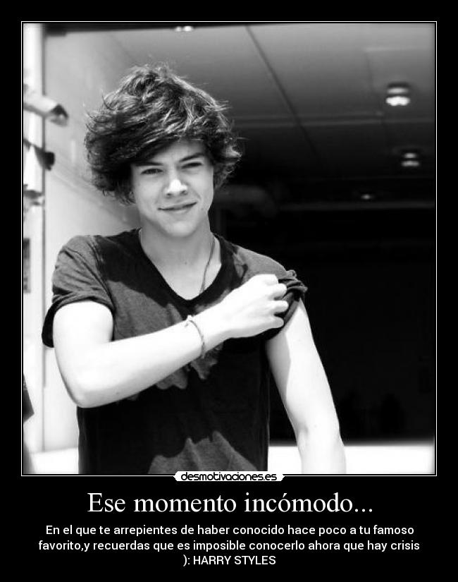 Ese momento incómodo... - En el que te arrepientes de haber conocido hace poco a tu famoso
favorito,y recuerdas que es imposible conocerlo ahora que hay crisis
): HARRY STYLES