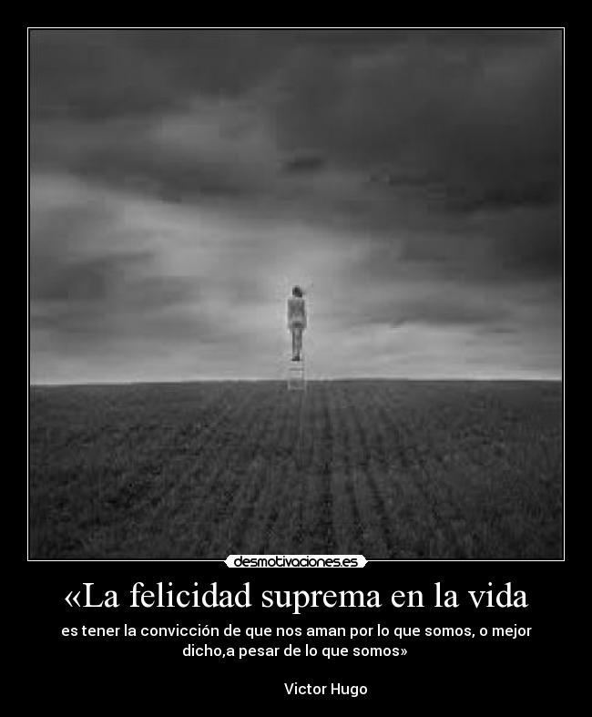 «La felicidad suprema en la vida - es tener la convicción de que nos aman por lo que somos, o mejor
dicho,a pesar de lo que somos»
Victor Hugo