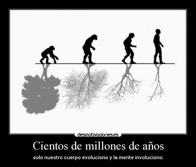 Cientos de millones de años - solo nuestro cuerpo evoluciono y la mente involuciono.