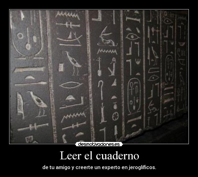 Leer el cuaderno - de tu amigo y creerte un experto en jeroglíficos.