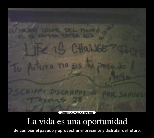 La vida es una oportunidad - de cambiar el pasado y aprovechar el presente y disfrutar del futuro.