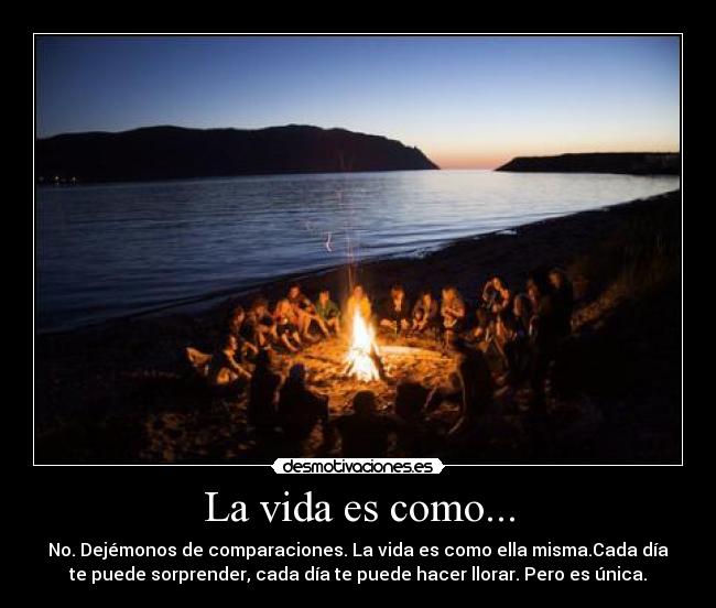 La vida es como... - No. Dejémonos de comparaciones. La vida es como ella misma.Cada día
te puede sorprender, cada día te puede hacer llorar. Pero es única.