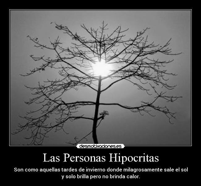 Las Personas Hipocritas - Son como aquellas tardes de invierno donde milagrosamente sale el sol
y solo brilla pero no brinda calor.