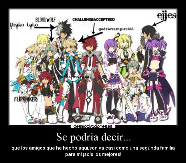 Se podria decir... - que los amigos que he hecho aqui,son ya casi como una segunda familia
para mi ¡sois los mejores!