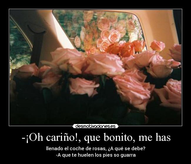 -¡Oh cariño!, que bonito, me has - llenado el coche de rosas, ¿A qué se debe?
-A que te huelen los pies so guarra