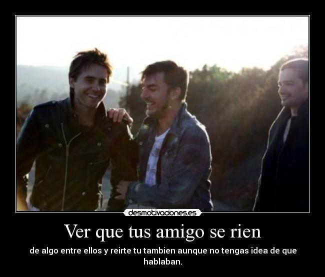 Ver que tus amigo se rien - de algo entre ellos y reirte tu tambien aunque no tengas idea de que hablaban.