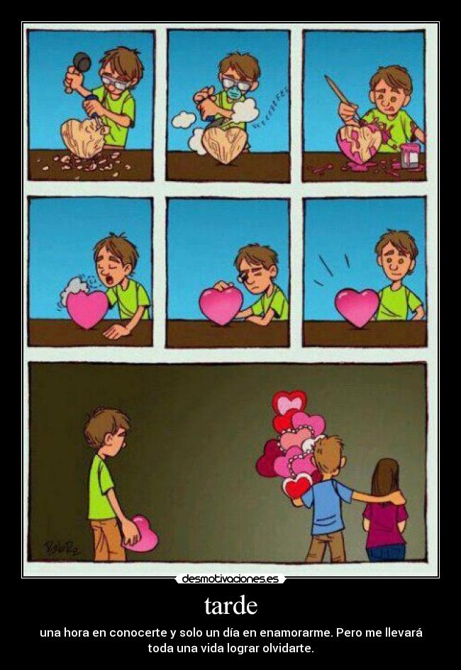 tarde - una hora en conocerte y solo un día en enamorarme. Pero me llevará
toda una vida lograr olvidarte.