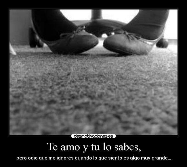 Te amo y tu lo sabes, - pero odio que me ignores cuando lo que siento es algo muy grande...
