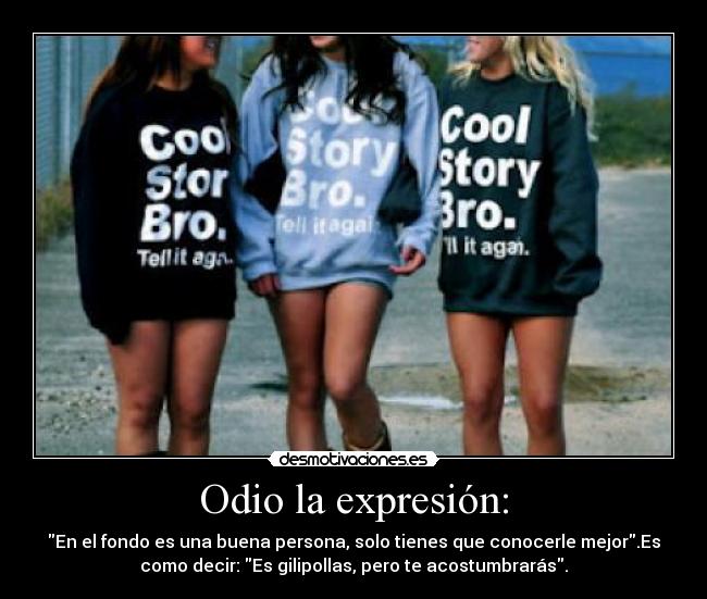 Odio la expresión: - En el fondo es una buena persona, solo tienes que conocerle mejor.Es
como decir: Es gilipollas, pero te acostumbrarás.