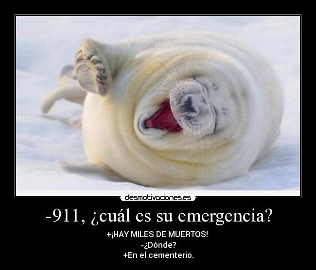 -911, ¿cuál es su emergencia? - +¡HAY MILES DE MUERTOS! 
-¿Dónde?
+En el cementerio.