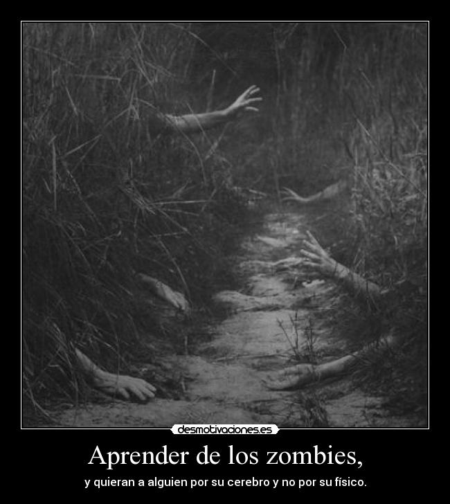 Aprender de los zombies, - y quieran a alguien por su cerebro y no por su físico.