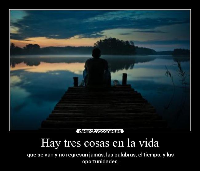 Hay tres cosas en la vida - que se van y no regresan jamás: las palabras, el tiempo, y las oportunidades.