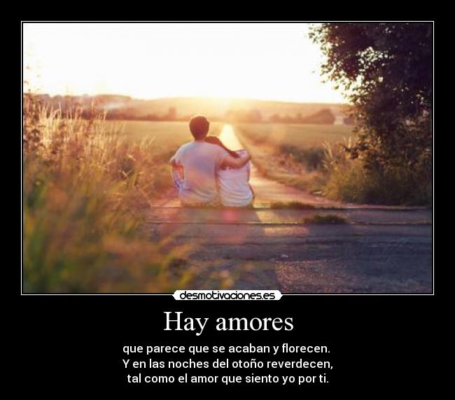 Hay amores - que parece que se acaban y florecen. 
Y en las noches del otoño reverdecen,
tal como el amor que siento yo por ti.