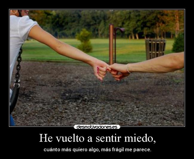 He vuelto a sentir miedo, - cuánto más quiero algo, más frágil me parece.