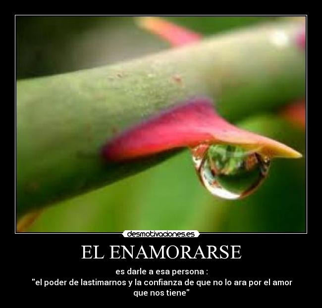 EL ENAMORARSE - es darle a esa persona :
 el poder de lastimarnos y la confianza de que no lo ara por el amor que nos tiene